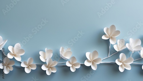 frangipani paper flower border on blue background photo