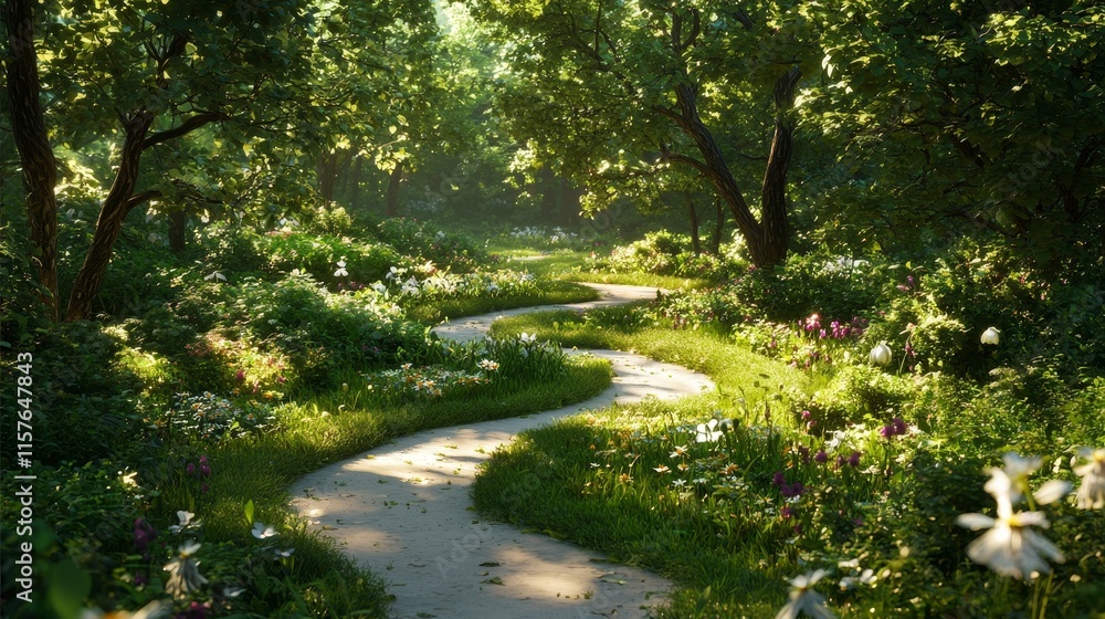 Scenic Winding Path Through Lush Green Landscape Scenic Winding Path Through Lush Green Landscape