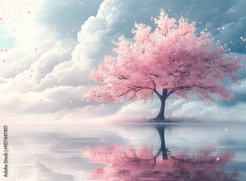 Fototapeta Naklejka Na Ścianę i Meble -  Artwork featuring fantasy surreal landscapes in pastel colors 
