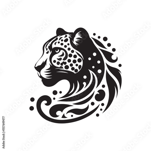 Black Color Cheetah silhouette design Vector Illustration, Solid White Background 18.eps