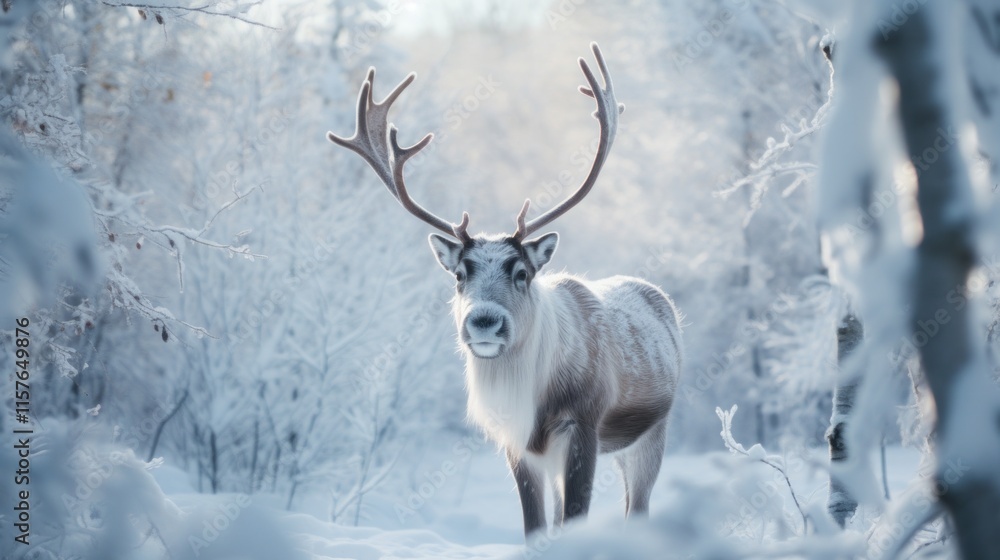 Reindeer in a Snowy Forest Landscape Reindeer in a Snowy Forest Landscape