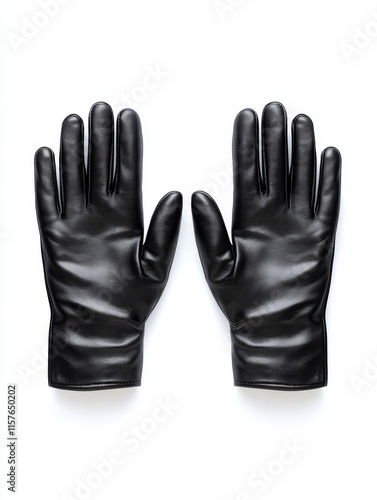 Black Leather Gloves Isolated on White - Classic black leather gloves, elegant, stylish, winter accessory, perfect for formal occasions.  Symbolizing sophistication, protection, warmth, style and eleg photo