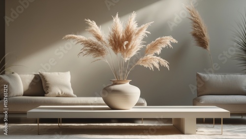 Ceramic Vase with Pampas Grass - Modern Living Room Interior Decor photo