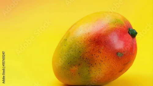 mango fruit on the yellow background with copy space