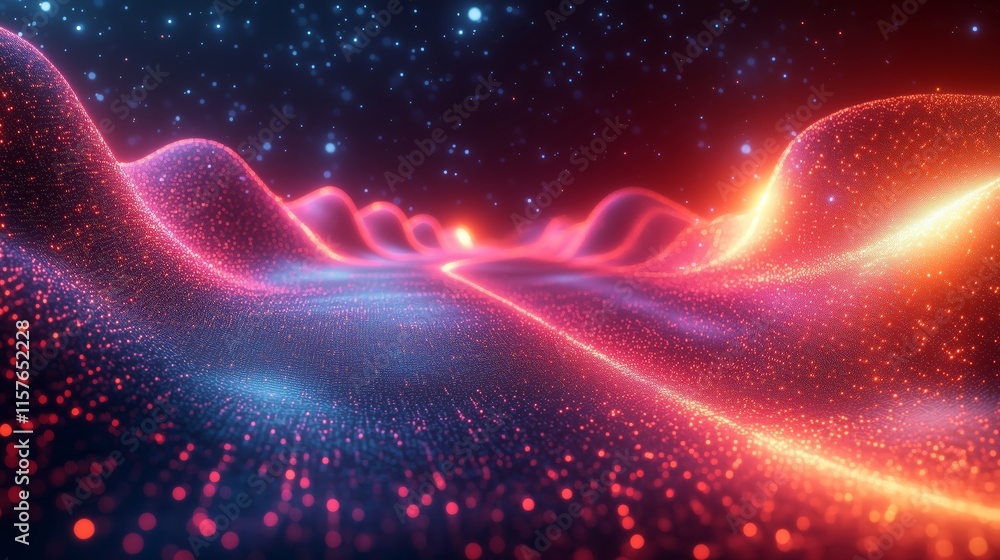 Fototapeta premium Vibrant Abstract Waves with Glowing Particles in Cosmic Space