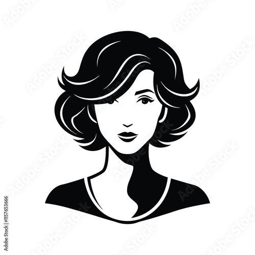 Elegant Woman’s Silhouette with Short Wavy Hair - Stylish Vector Portrait