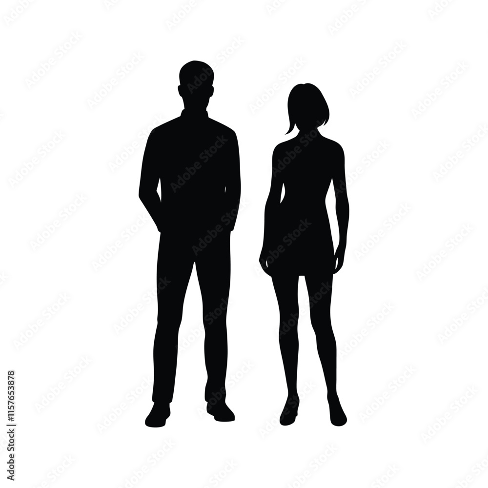Elegant Silhouettes of a Stylish Man and Woman Standing Together - Vector Art Design Elegant Silhouettes of a Stylish Man and Woman Standing Together - Vector Art Design