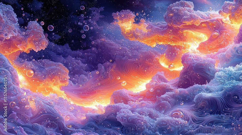 Vibrant cosmic clouds in a surreal dreamscape with bright colors and abstract forms Vibrant cosmic clouds in a surreal dreamscape with bright colors and abstract forms