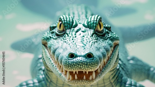 crocodile in the water with its mouth open and eyes wide open