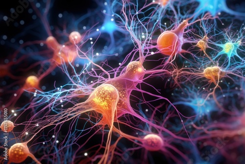 Illuminated Neurons Network Synapse Activity Illustration
