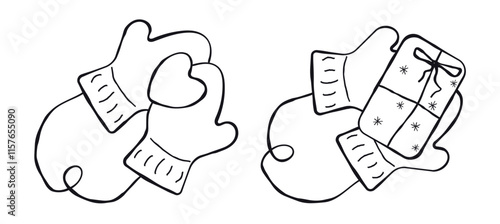 The concept of a gift in the hand with a bow. a joyful winter illustration in the style of hand drawing. an isolated element on a white background. for print, postcards, paper, social networks. vector