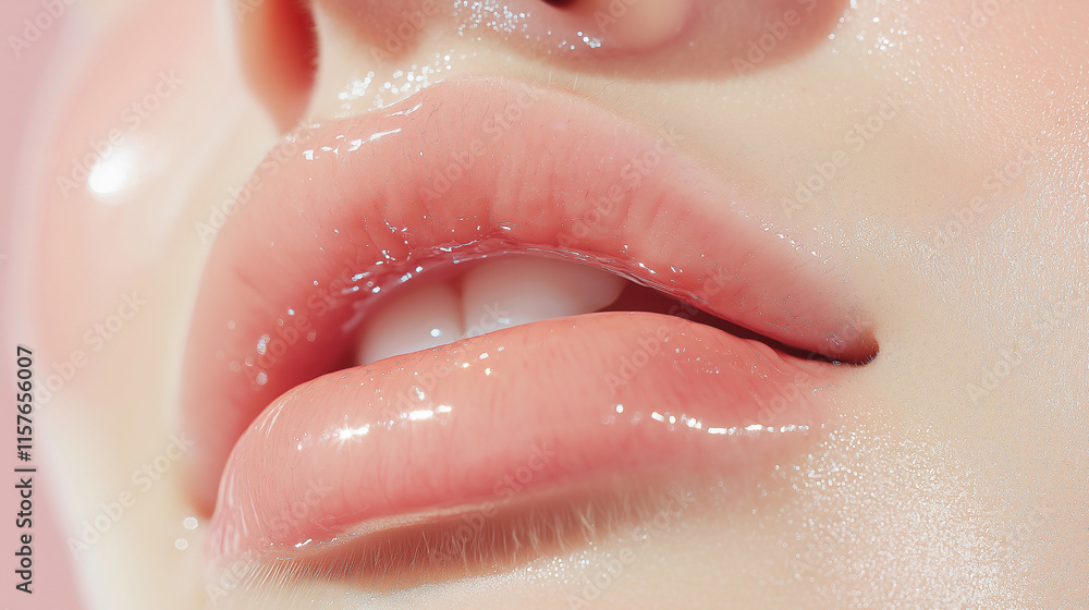 Fototapeta premium Big glossy woman lips close up