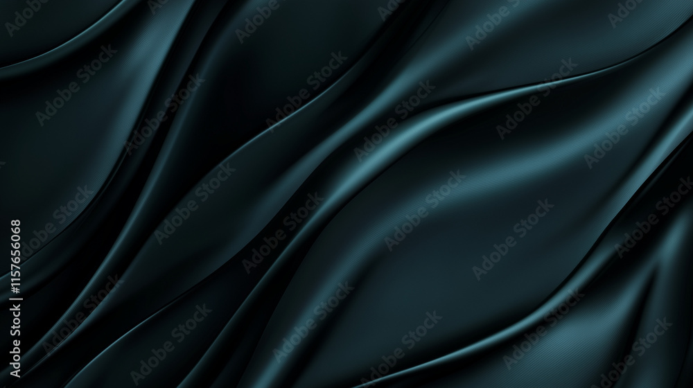 Fototapeta premium Dark green silk satin background. Wavy folds. Smooth surface. Shiny fabric. Luxury backdrop with copy space for design. Web banner