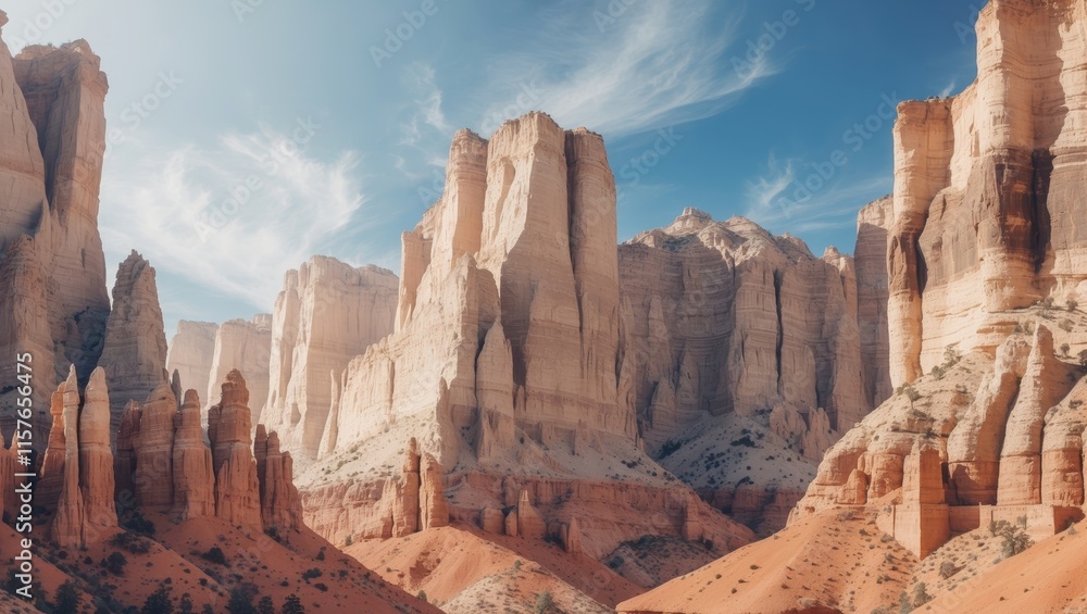 Fototapeta premium Breathtaking canyon landscape with rocky formations and blue sky