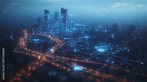 Wallpaper Mural Smart digital Innovation city with connection network reciprocity over the cityscape. of future smart wireless digital city and social media networking systems that connects people with in city Torontodigital.ca