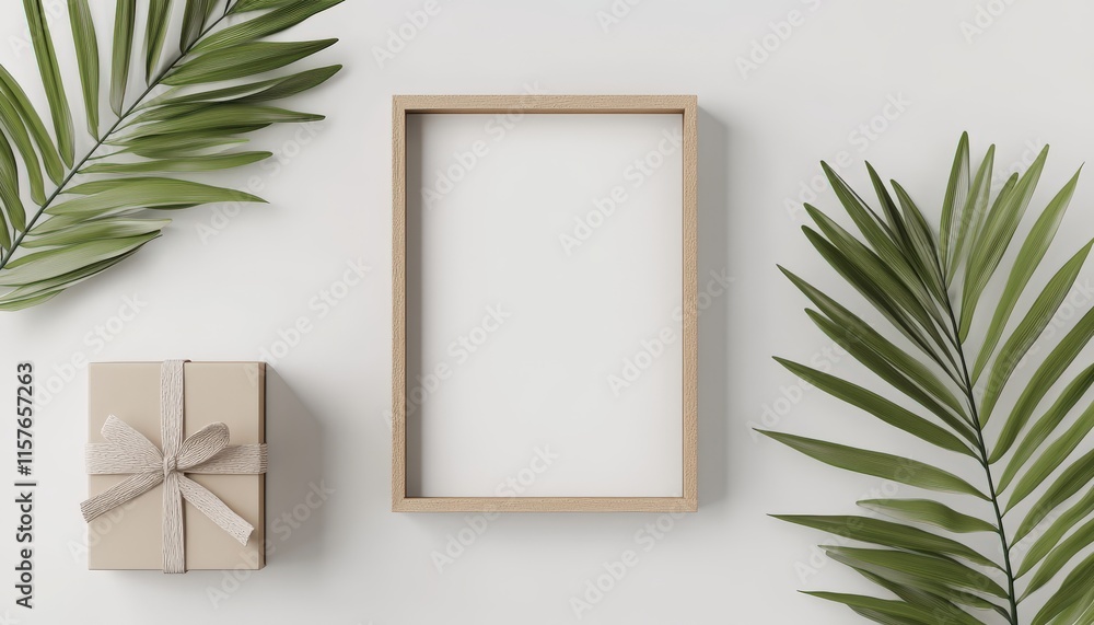 Minimalist Gift Frame Palm Leaves Mockup Minimalist Gift Frame Palm Leaves Mockup