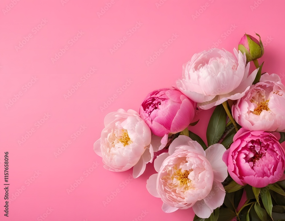 Fototapeta premium bouquet of colorful peony flowers isolated on pink background valentine day celebration concept