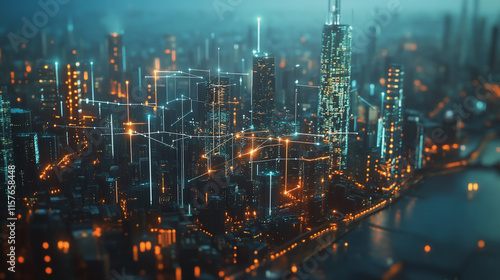 Wallpaper Mural Smart digital Innovation city with connection network reciprocity over the cityscape. of future smart wireless digital city and social media networking systems that connects people with in city Torontodigital.ca