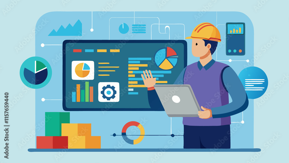 A professional analyzing safety data on a transparent digital screen. A professional analyzing safety data on a transparent digital screen.