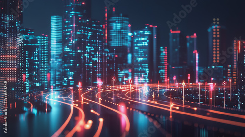 Wallpaper Mural Smart digital Innovation city with connection network reciprocity over the cityscape. of future smart wireless digital city and social media networking systems that connects people with in city Torontodigital.ca