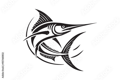 simple black an white sword fish vector silhouette isolated on a white background