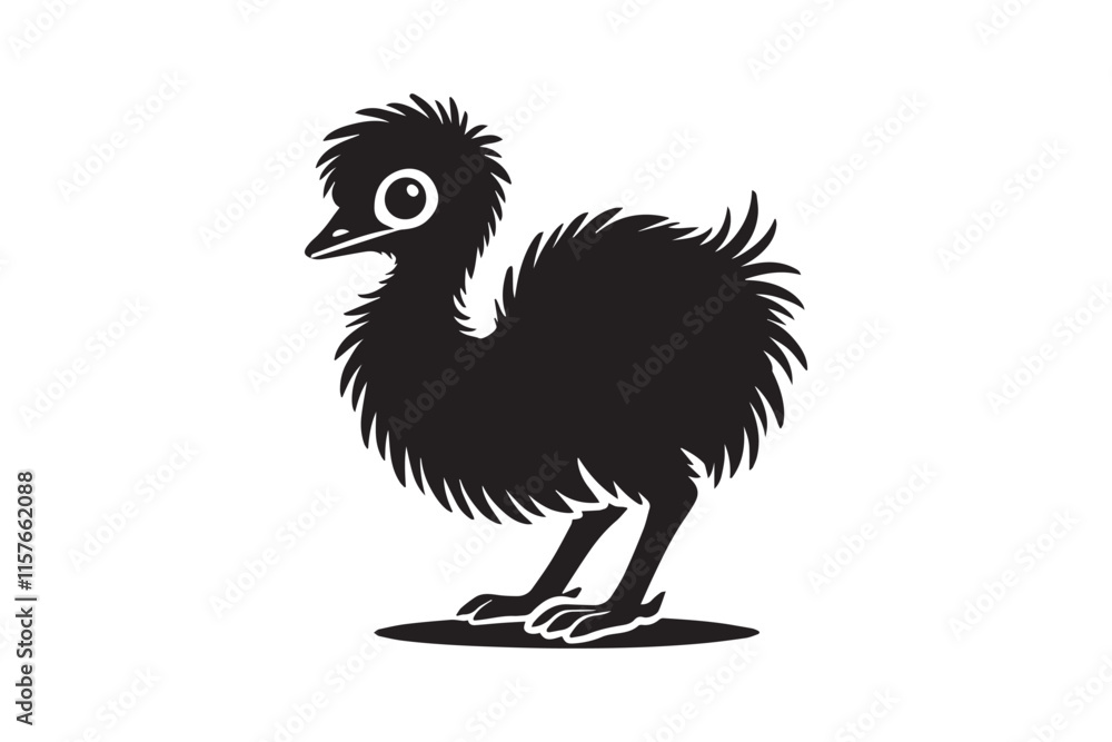 simple black-and-white baby emu chicken vector silhouette isolated on a white background simple black-and-white baby emu chicken vector silhouette isolated on a white background