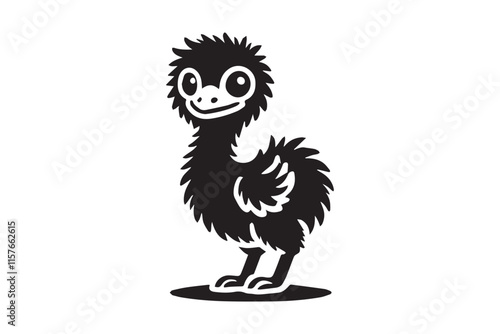 simple black-and-white baby emu chicken vector silhouette isolated on a white background