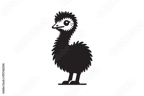 simple black-and-white baby emu chicken vector silhouette isolated on a white background