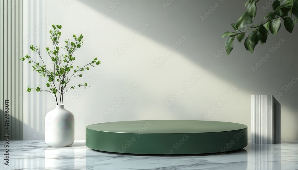 Green Round Podium Display Minimalist Studio Product Mockup Background Green Round Podium Display Minimalist Studio Product Mockup Background