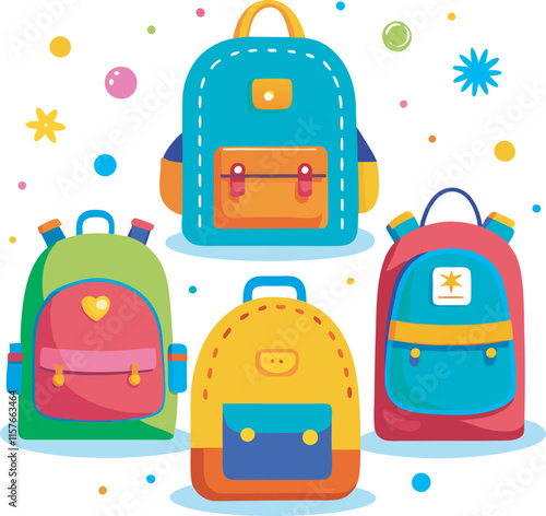Childish backpacks vector  art Illustration file 