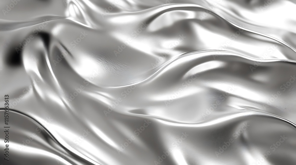Fototapeta premium Abstract Silver Fabric Draped Softly Undulating