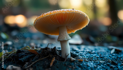 Mycena renati, commonly known as the beautiful bonnet is a species of mushroom in the family Mycenaceae. The world of mushrooms. full focus. photo