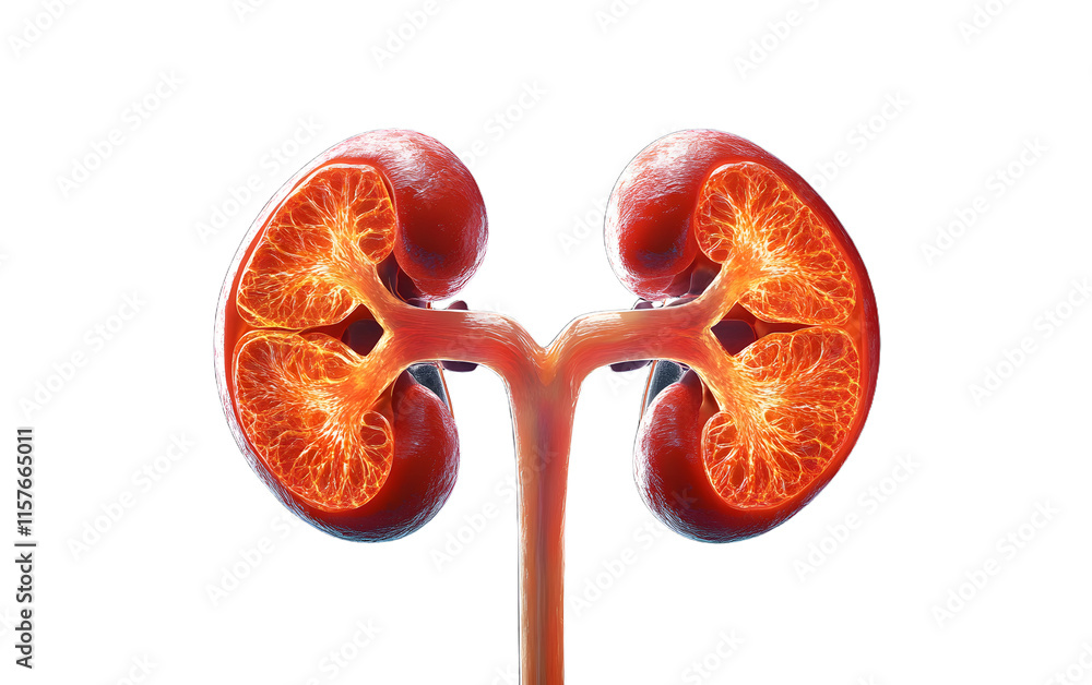 3D illustration of human kidneys and bladder. 3D illustration of human kidneys and bladder.