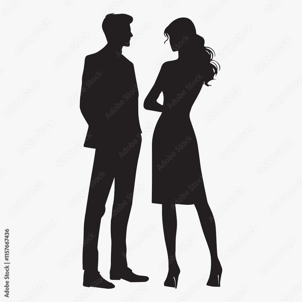 Vector silhouettes of man and woman, couple standing, stylish couple standing, two people vector, beautiful pose couple illustration, black couple silhouette. Vector silhouettes of man and woman, couple standing, stylish couple standing, two people vector, beautiful pose couple illustration, black couple silhouette.