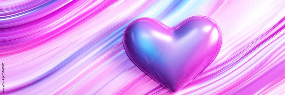 Iridescent Heart on Abstract Swirl - Abstract art, iridescent heart, love, romance,  vibrant colors, swirling background.