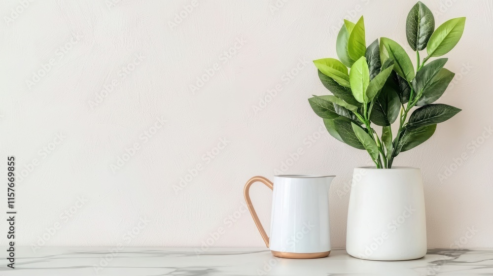 A stylish arrangement of green plants in a modern ceramic pot on a marble surface, enhancing indoor decor. A stylish arrangement of green plants in a modern ceramic pot on a marble surface, enhancing indoor decor.