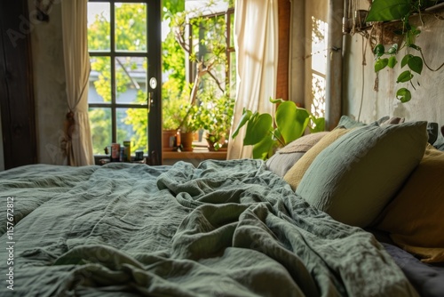 Nature-Inspired Family Retreat: Eco Cotton Linen Blanket Bedding in Spring and Summer Guesthouse photo