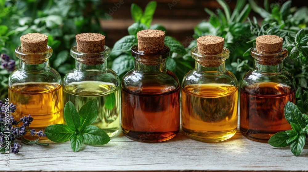 Various bottles filled with natural oils