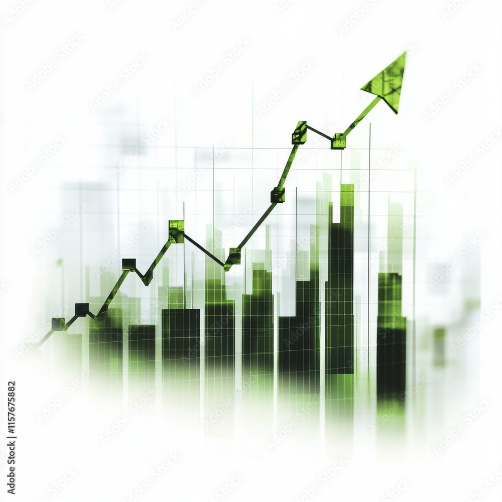 Fototapeta premium A dynamic green financial growth graph showcasing upward trends in data analysis.