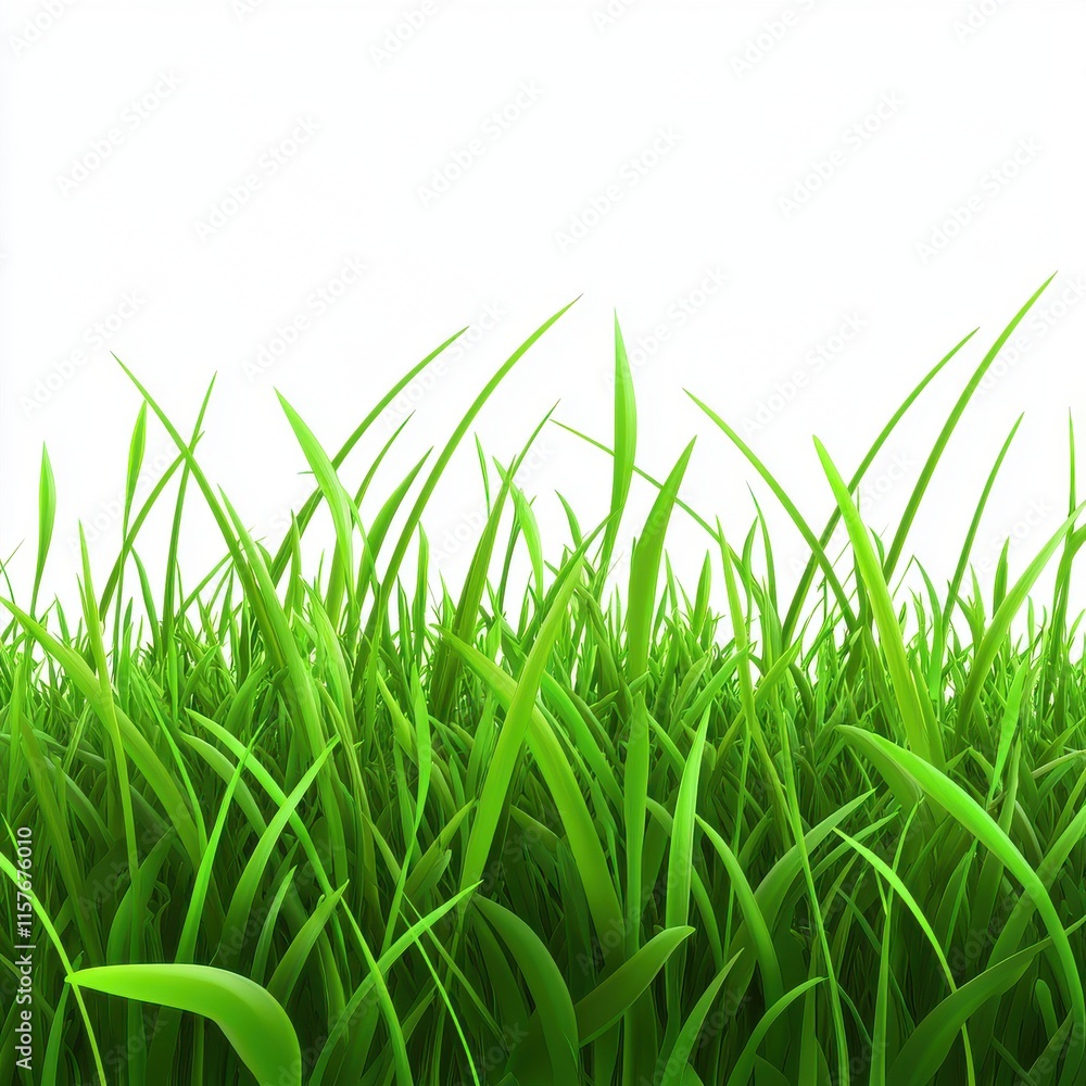 Fototapeta premium Lush, vibrant green grass against a bright white background, evoking freshness and natural beauty.