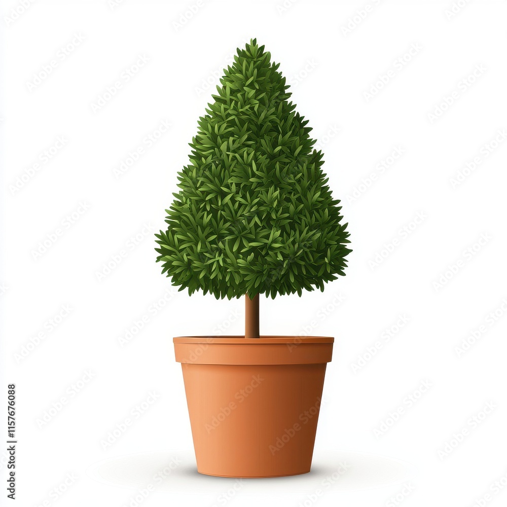 A vibrant green potted topiary tree in a simple terracotta pot, adding a touch of nature indoors. A vibrant green potted topiary tree in a simple terracotta pot, adding a touch of nature indoors.