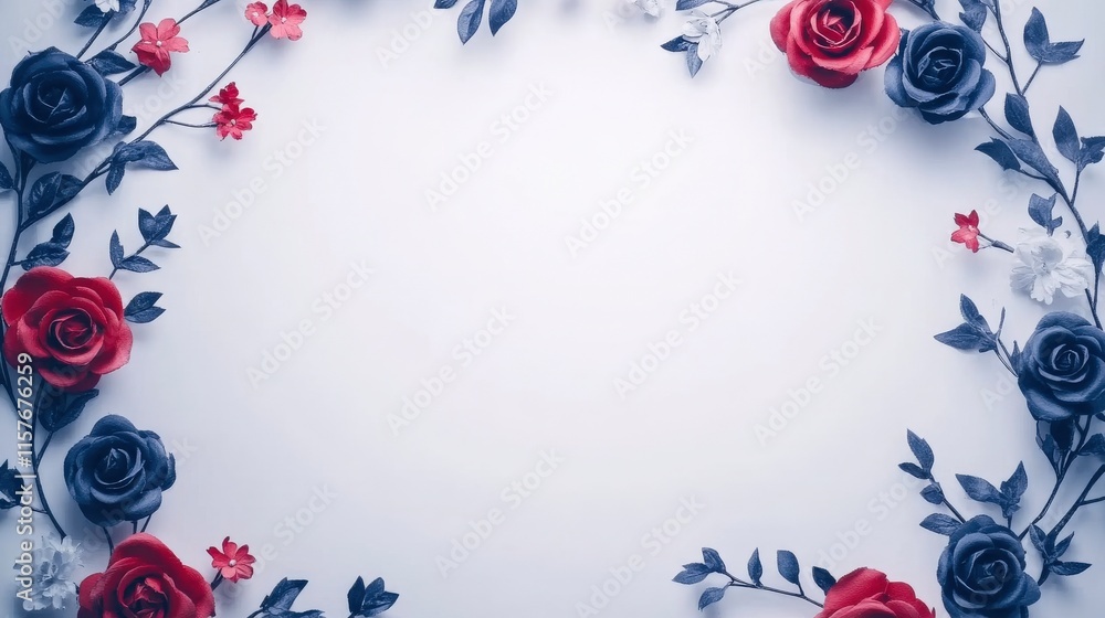Elegant Floral Frame with Red and Blue Roses on a Soft Background for ...