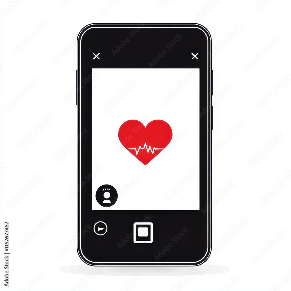 A smartphone displaying a red heart with a heartbeat line, symbolizing health and wellness. A smartphone displaying a red heart with a heartbeat line, symbolizing health and wellness.