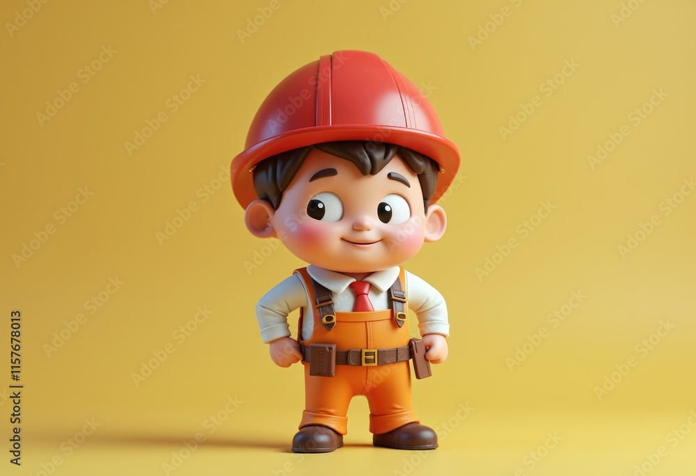 A cute cartoon construction worker wearing a red helmet and orange overalls. A cute cartoon construction worker wearing a red helmet and orange overalls.