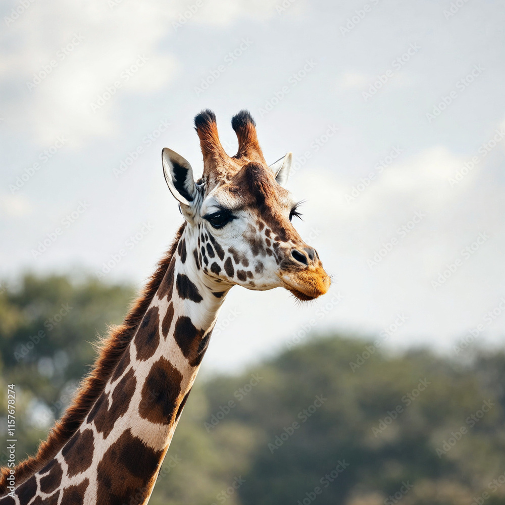 Fototapeta premium Concept photo of a giraffe with space for text