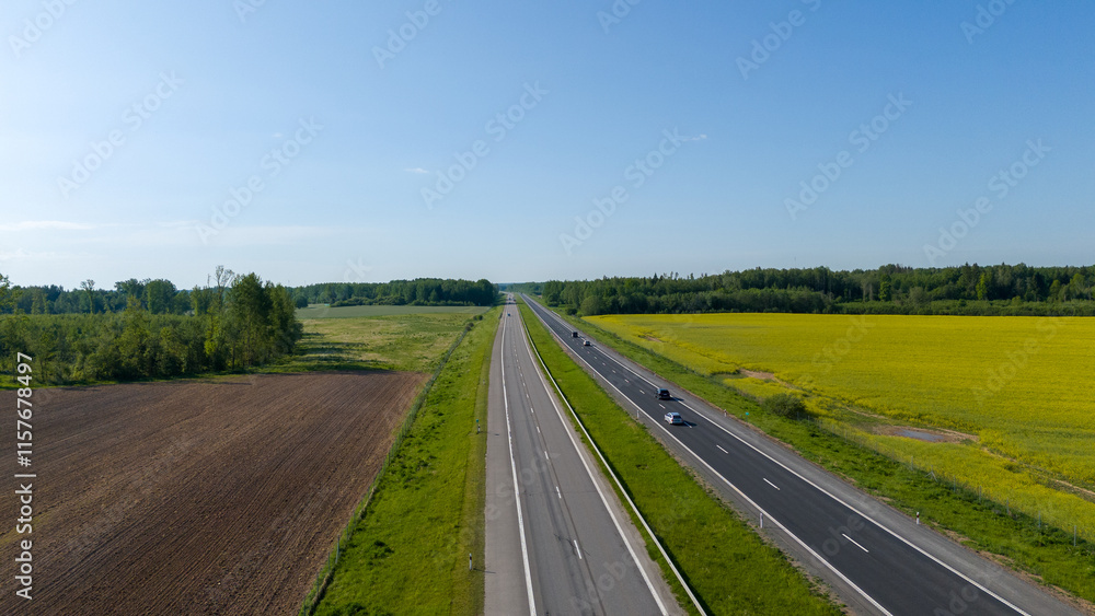 Aerial View of Rural Highway and Fields Aerial View of Rural Highway and Fields