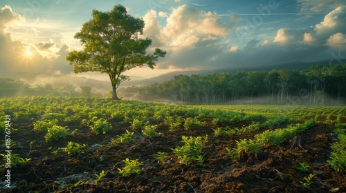 Create an image of a reforestation project restoring degraded landscapes