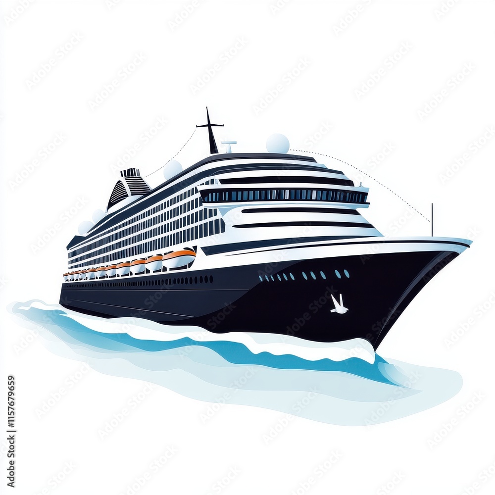 A sleek modern cruise ship gliding through calm waters, showcasing luxury and adventure at sea. A sleek modern cruise ship gliding through calm waters, showcasing luxury and adventure at sea.