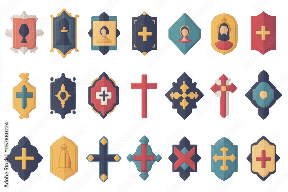 Fototapeta premium Set of simple and modern illustrations of various religious icons