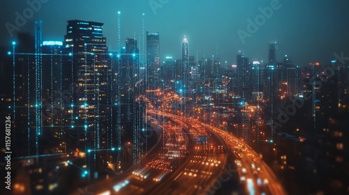 Wallpaper Mural Smart digital Innovation city with connection network reciprocity over the cityscape. of future smart wireless digital city and social media networking systems that connects people with in city Torontodigital.ca